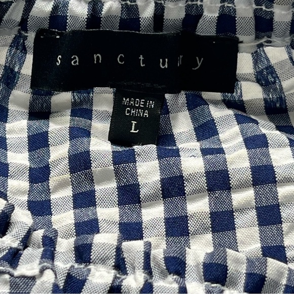 Sanctuary Claire Seersucker Tie Front Off The Shoulder Top Blue & White Large - Picture 4 of 11